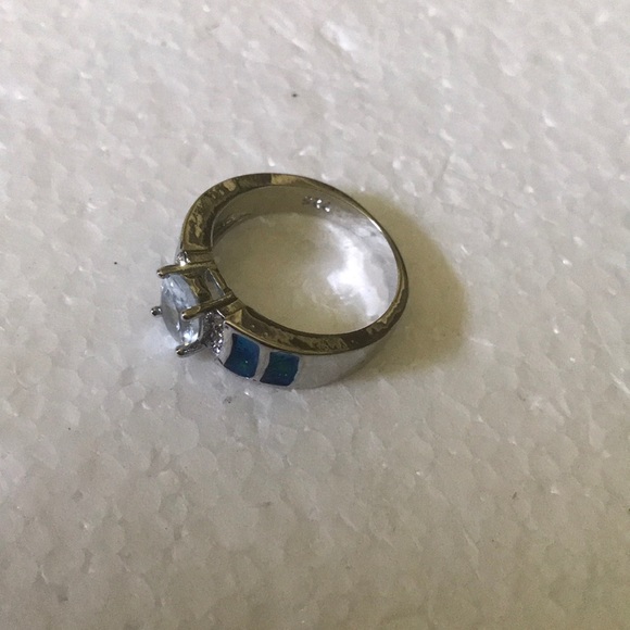 925 inlay fire opal whit sapphire ring - Picture 2 of 5